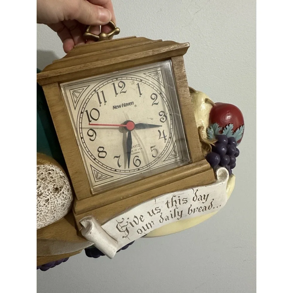 Vintage Kitchen Clock Give Us This Day Bread Plastic Wall Art Food Tea Retro